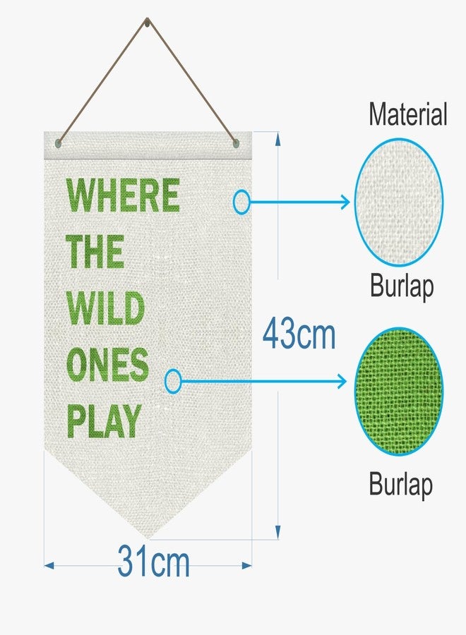 SVM CRAFT® Canvas Hanging Pennant Flag Banner Wall Sign for Nursery, Baby, Kids' Bedroom, Playroom, 'Where The Wild Ones Play' Text, 31 x 43 cm - Image 3
